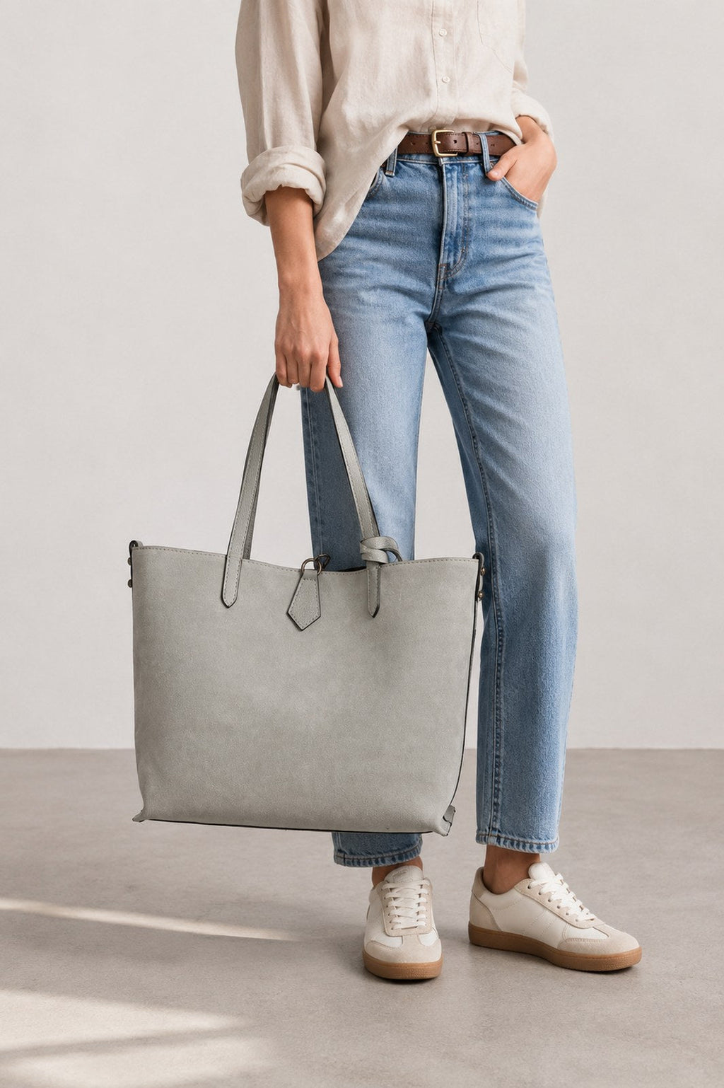 Raffaella Made in Italy Suede Leather Tote Bag – Grey