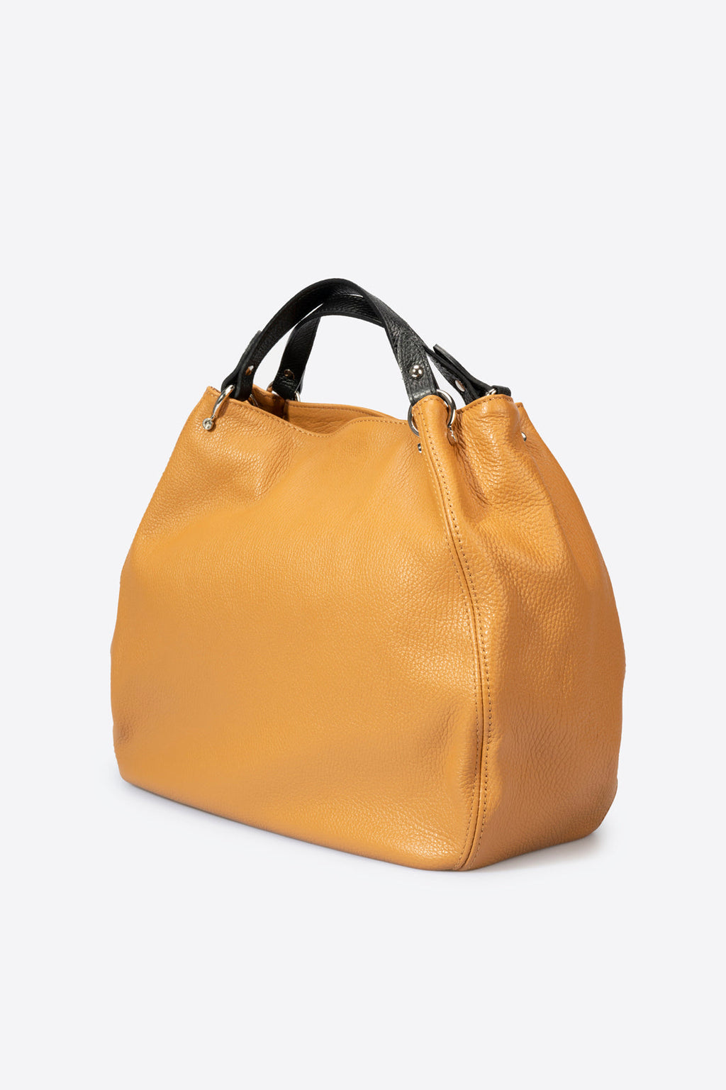 Fiorella Made in Italy Leather Top Handle Handbag – Tan & Black