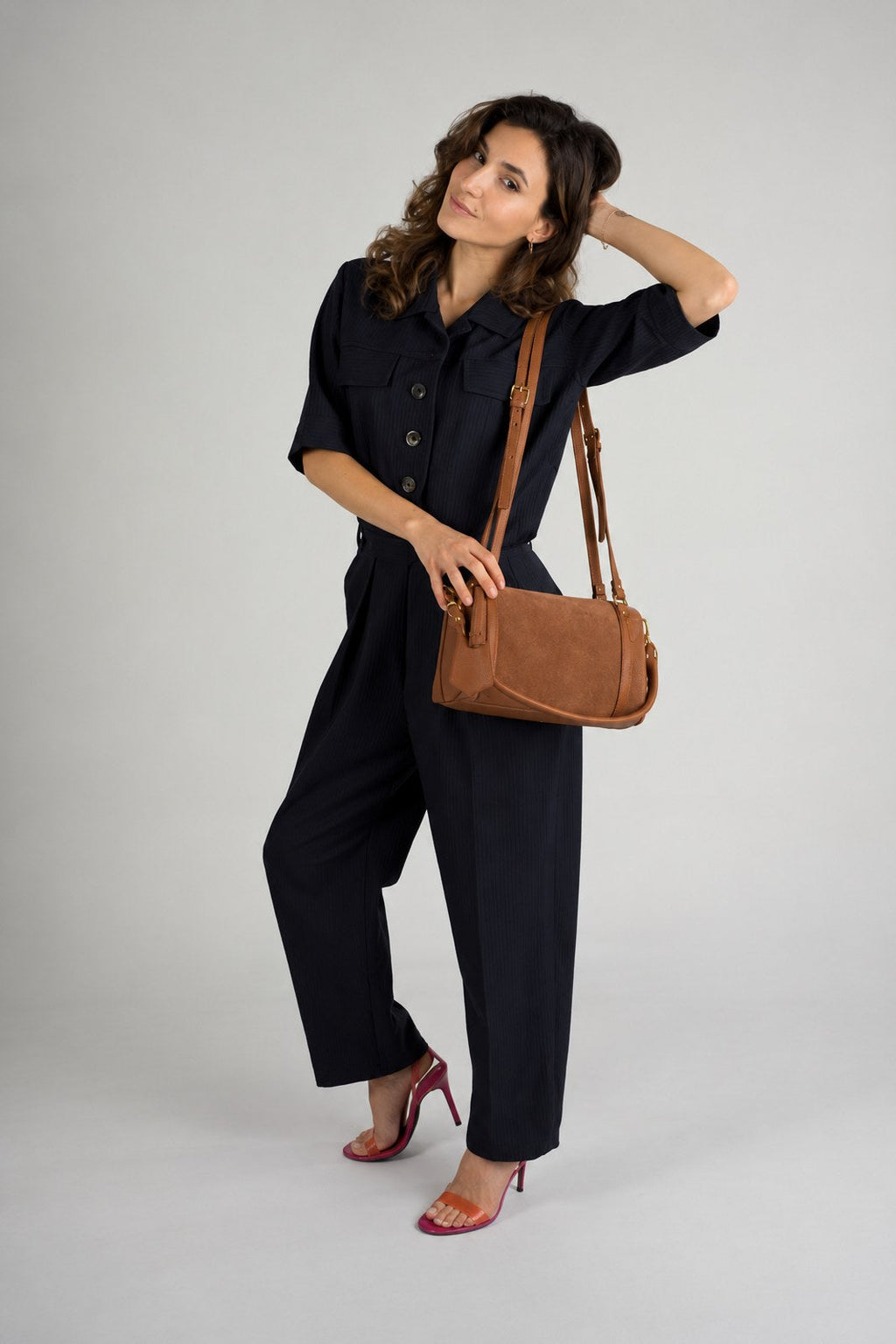 Noemi Made in Italy Suede Leather Bowling Bag – Cognac