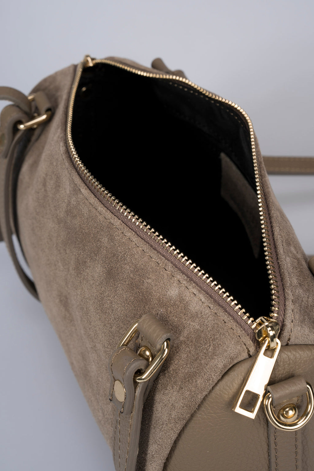 Noemi Made in Italy Suede Leather Bowling Bag – Taupe