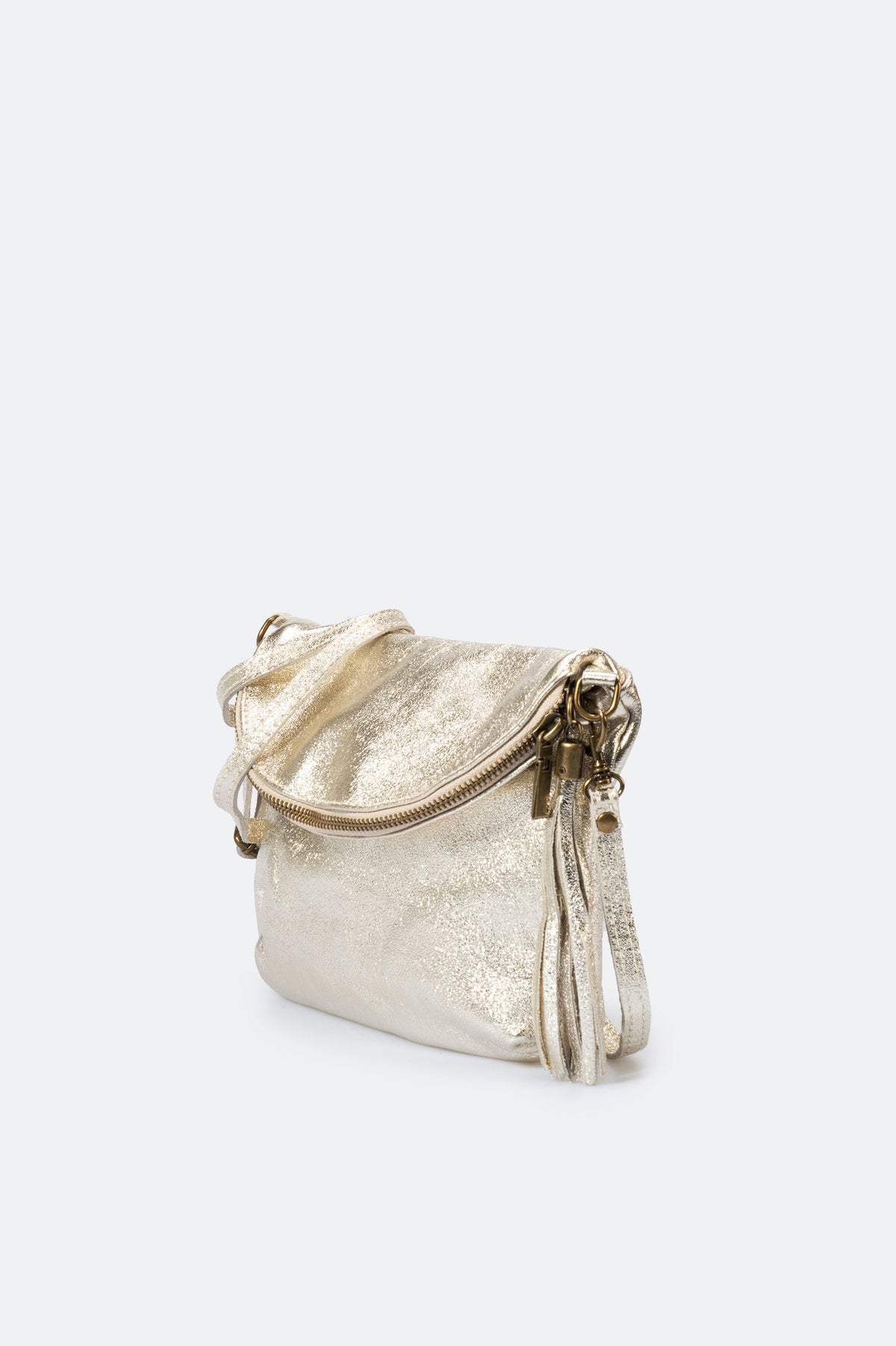 Alessia Made in Italy Full Grain Leather Crossbody Bag – Platinum