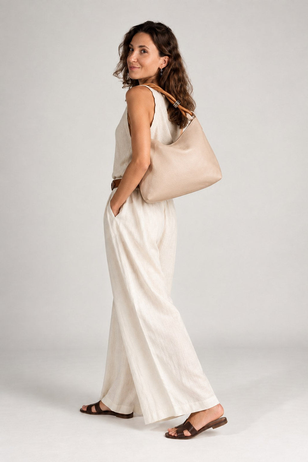 Paola Made in Italy Leather Shoulder Bag – Blush Pink