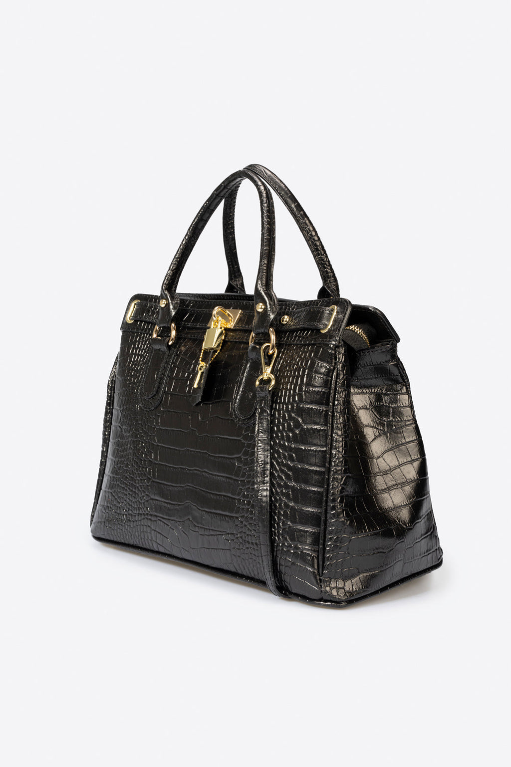Federica Made in Italy Leather Top Handle Handbag – Black