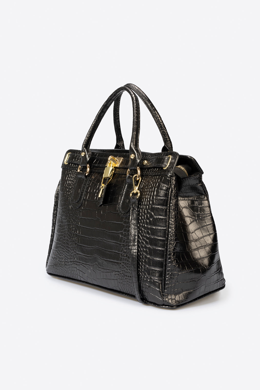 Federica Made in Italy Leather Top Handle Handbag – Black
