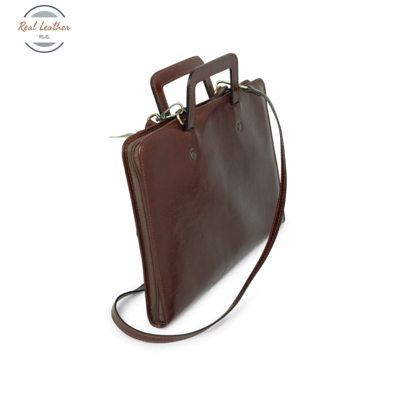 Full grain leather folder with shoulder strap Brown Leather Folder