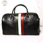Full-grain leather travel bag - black with Italian flag Black Duffel bag