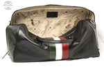 Full-grain leather travel bag - black with Italian flag Black Duffel bag