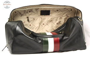 Full-grain leather travel bag - black with Italian flag Black Duffel bag