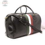 Full-grain leather travel bag - black with Italian flag Black Duffel bag