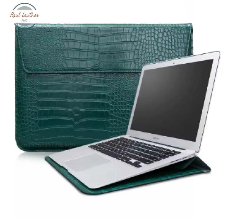 Genuine Crocodile Leather Flip Case Bag Laptop Sleeve for MacBook Air and Pro 13 14 15 16 Inch Green