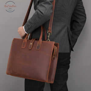 Genuine Leather 14 Inch Laptop Briefcase Handbag Briefcases