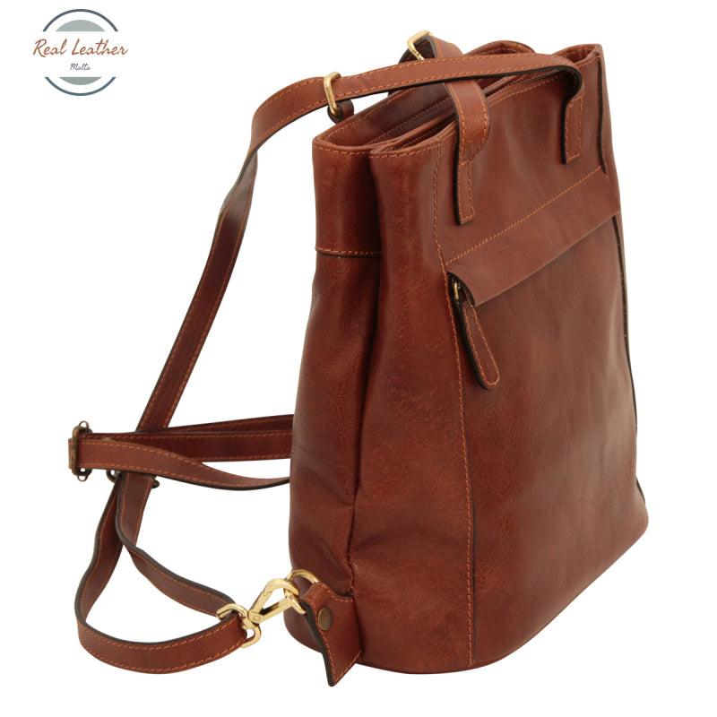 Genuine Leather Backpack Shoulder Brown Backpack