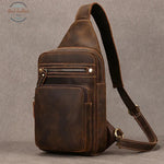 Genuine Leather Chest Pack for Men Dark Bown Chest Bag