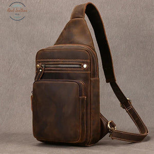 Genuine Leather Chest Pack for Men Dark Bown Chest Bag