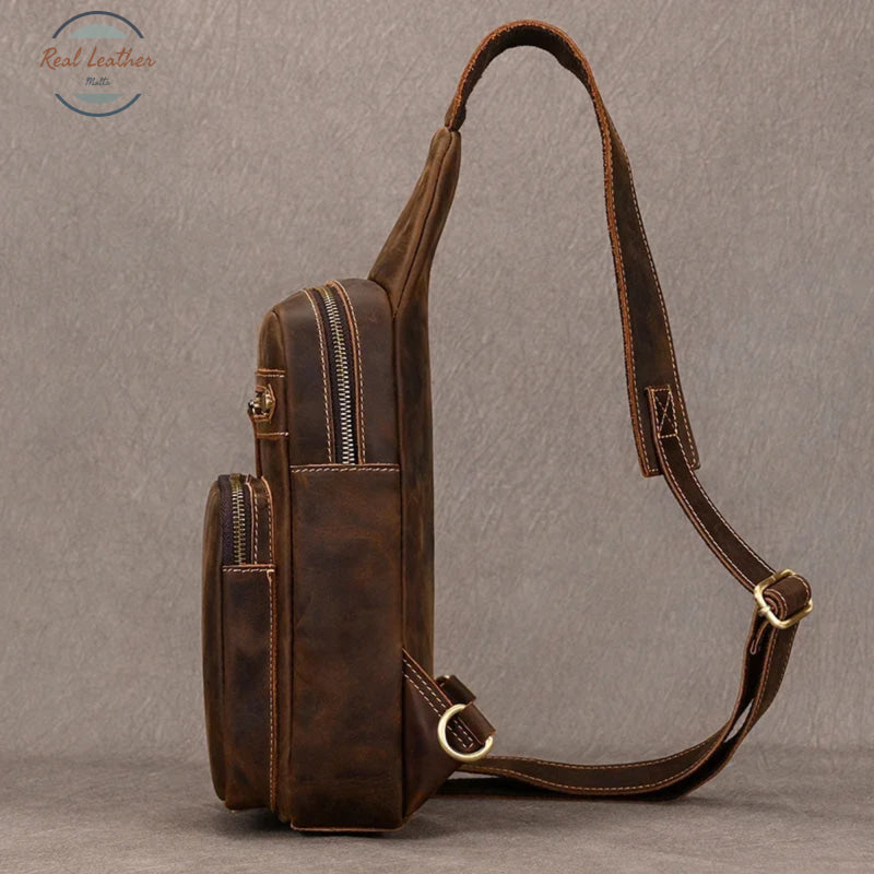 Genuine Leather Chest Pack for Men Dark Bown Chest Bag