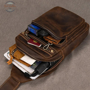 Genuine Leather Chest Pack for Men Dark Bown Chest Bag