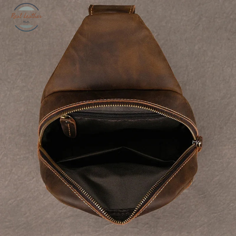 Genuine Leather Chest Pack for Men Dark Bown Chest Bag
