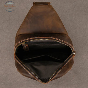 Genuine Leather Chest Pack for Men Dark Bown Chest Bag