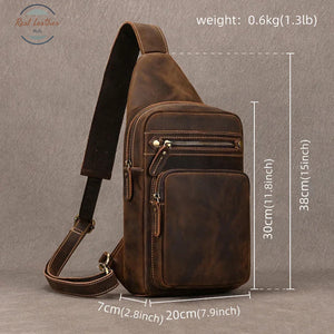 Genuine Leather Chest Pack for Men Dark Bown Chest Bag
