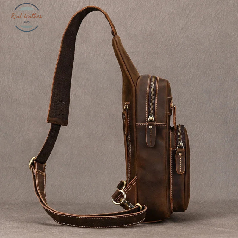 Genuine Leather Chest Pack for Men Dark Bown Chest Bag