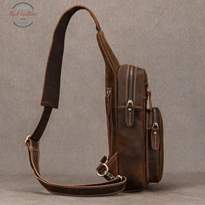 Genuine Leather Chest Pack for Men Dark Bown Chest Bag