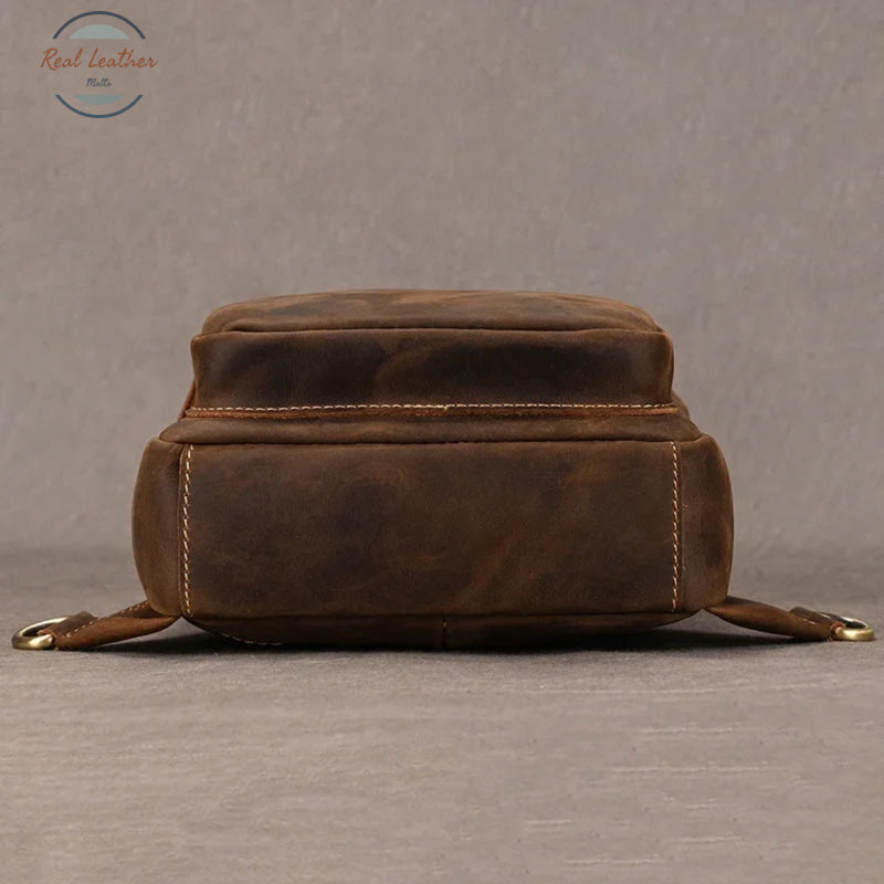 Genuine Leather Chest Pack for Men Dark Bown Chest Bag