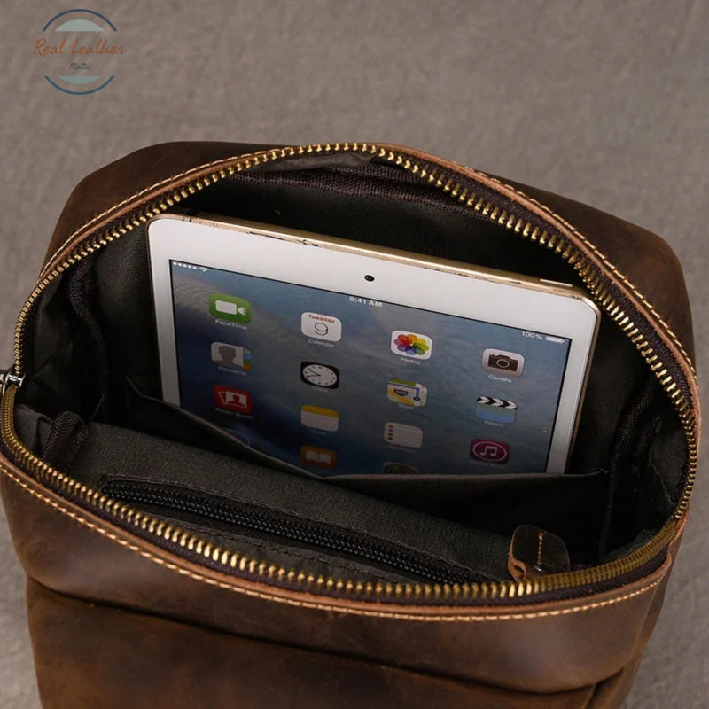 Genuine Leather Chest Pack for Men Dark Bown Chest Bag