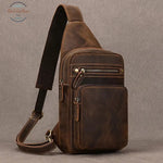 Genuine Leather Chest Pack for Men Dark Bown Chest Bag