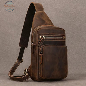 Genuine Leather Chest Pack for Men Dark Bown Chest Bag