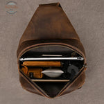 Genuine Leather Chest Pack for Men Dark Bown Chest Bag