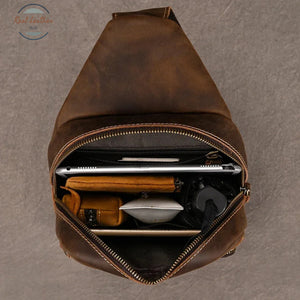 Genuine Leather Chest Pack for Men Dark Bown Chest Bag