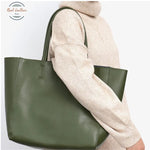 Genuine Leather Cowhide Women Shoulder Bag Green Tote Bag