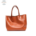 Genuine Leather Cowhide Women Shoulder Bag Tan Tote Bag