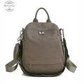 Genuine Leather Ladies Casual Backpack With Shoulder Strap Beige Backpacks