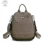 Genuine Leather Ladies Casual Backpack With Shoulder Strap Beige Backpacks