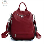 Genuine Leather Ladies Casual Backpack With Shoulder Strap Red Backpacks