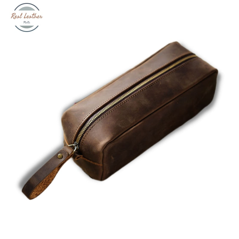 Genuine Leather Large Capacity Pencil Organizer Coffee Pen & Cases