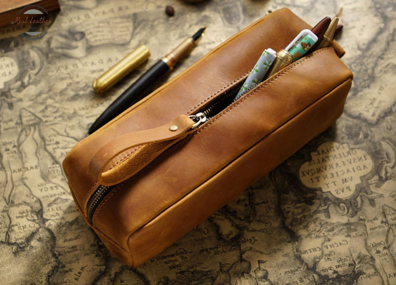 Genuine Leather Large Capacity Pencil Organizer Pen & Cases