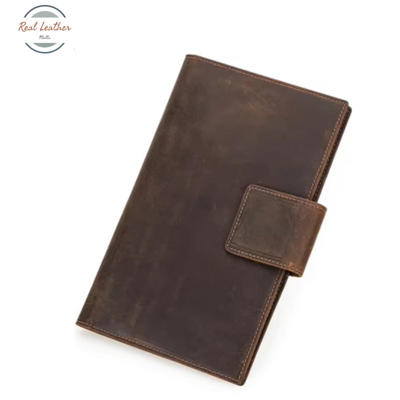 Genuine Leather Long Wallet and Passport Holder Coffee Wallets & Money Clips