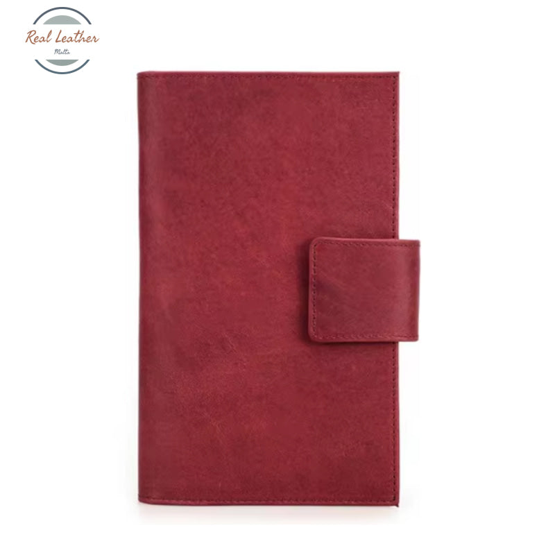 Genuine Leather Long Wallet and Passport Holder Red Wallets & Money Clips
