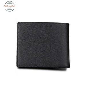Genuine Leather Mens Short Wallet Black Wallets