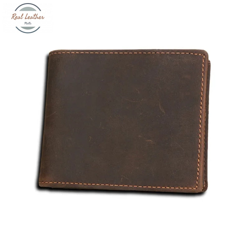 Genuine Leather Mens Short Wallet Matte Coffee Wallets