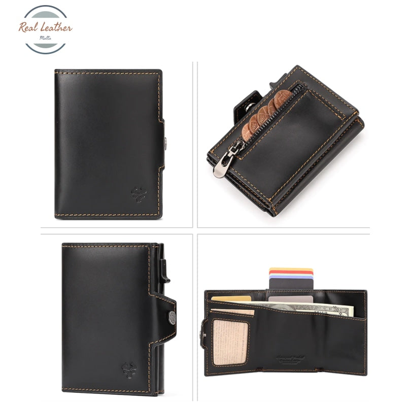 Genuine Leather Mens Wallets With Card Ejector