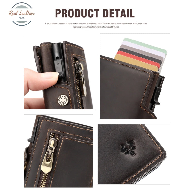 Genuine Leather Mens Wallets With Card Ejector