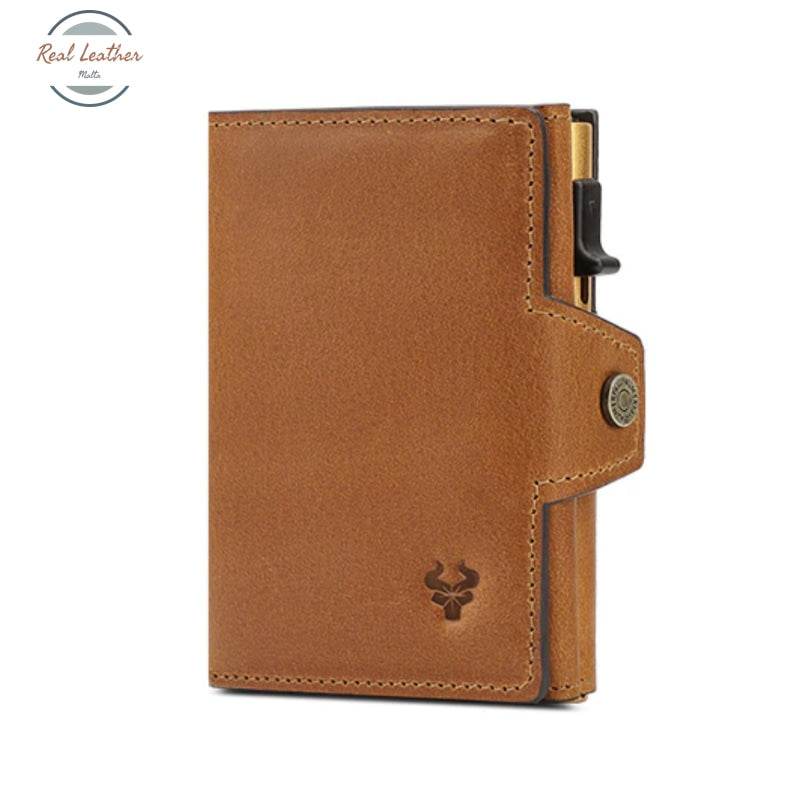 Genuine Leather Mens Wallets With Card Ejector Brown