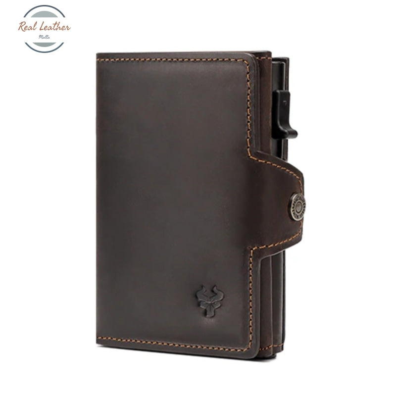 Genuine Leather Mens Wallets With Card Ejector Coffee