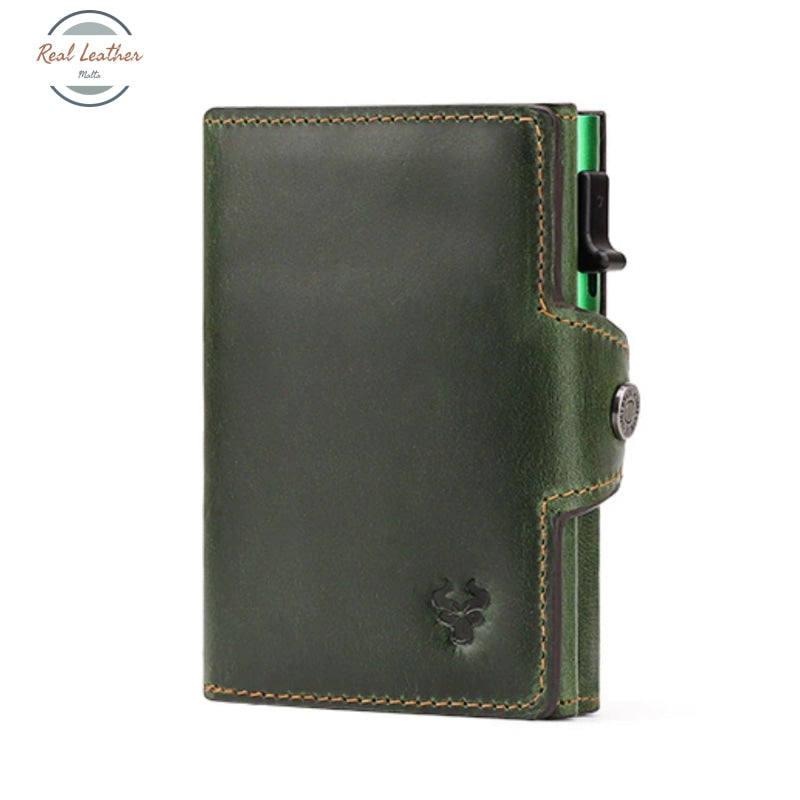 Genuine Leather Mens Wallets With Card Ejector Green