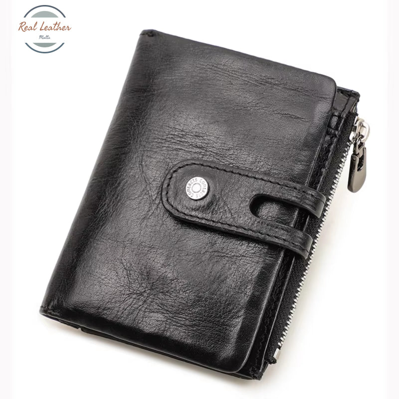 Genuine Leather Multifunction Short Wallet Black Wallet
