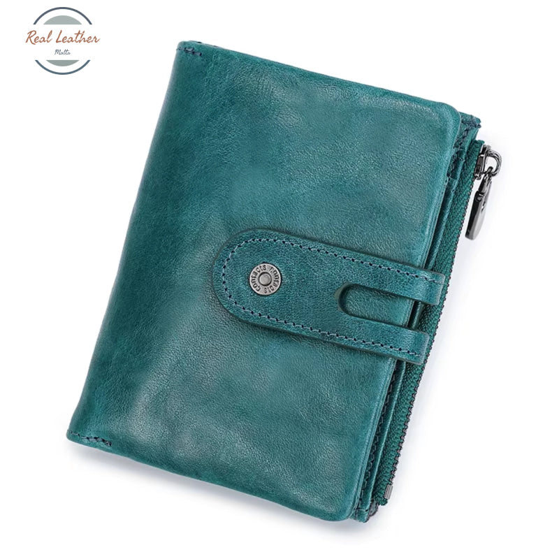 Genuine Leather Multifunction Short Wallet Blue Wallet