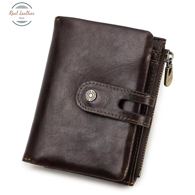 Genuine Leather Multifunction Short Wallet Coffee Wallet